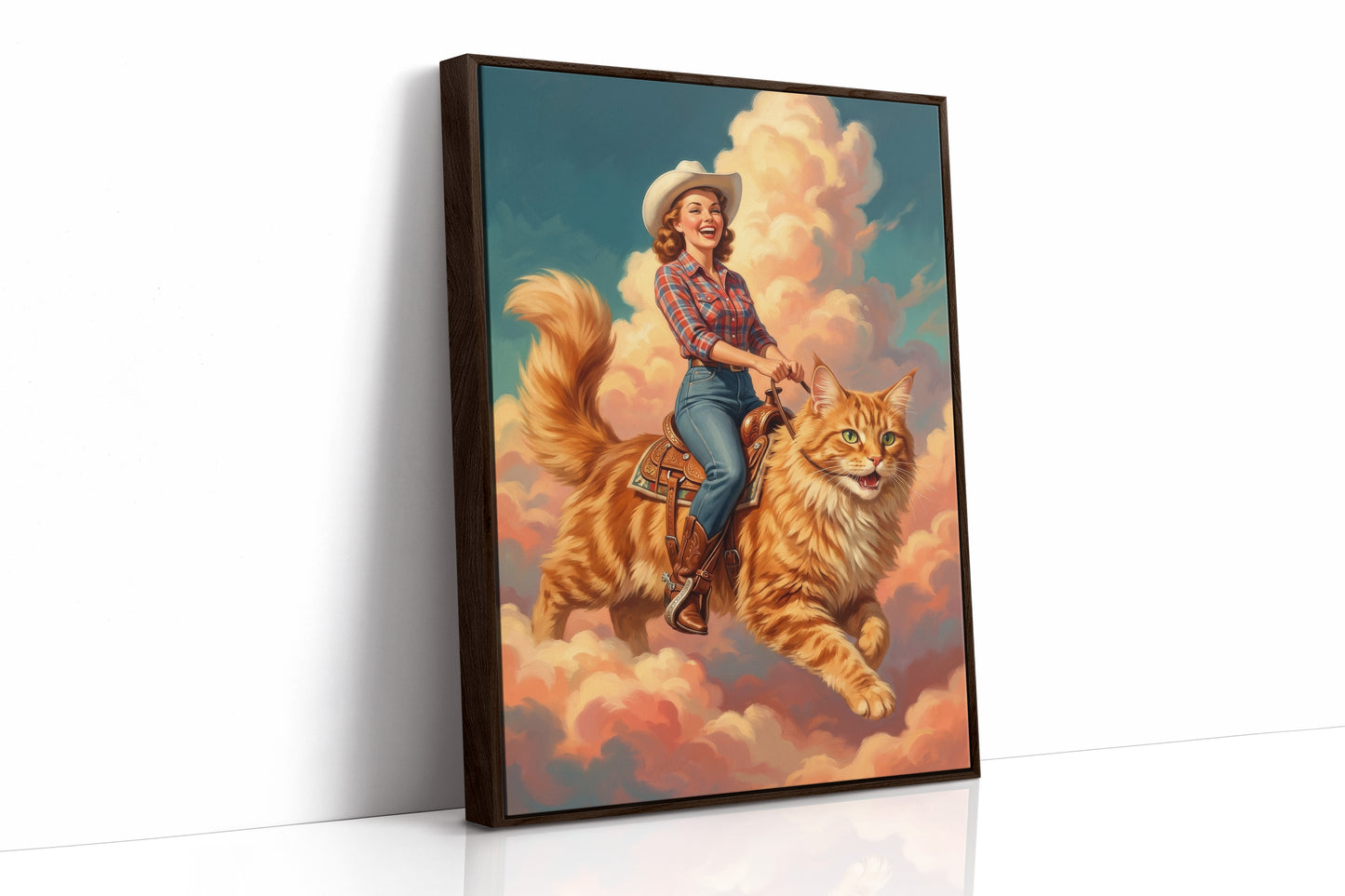 Cowgirl on a Giant Cat — Painted Western Fantasy Print