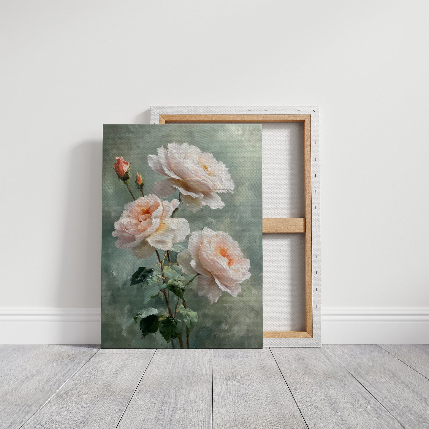 Blush Peonies Against Sage Memory