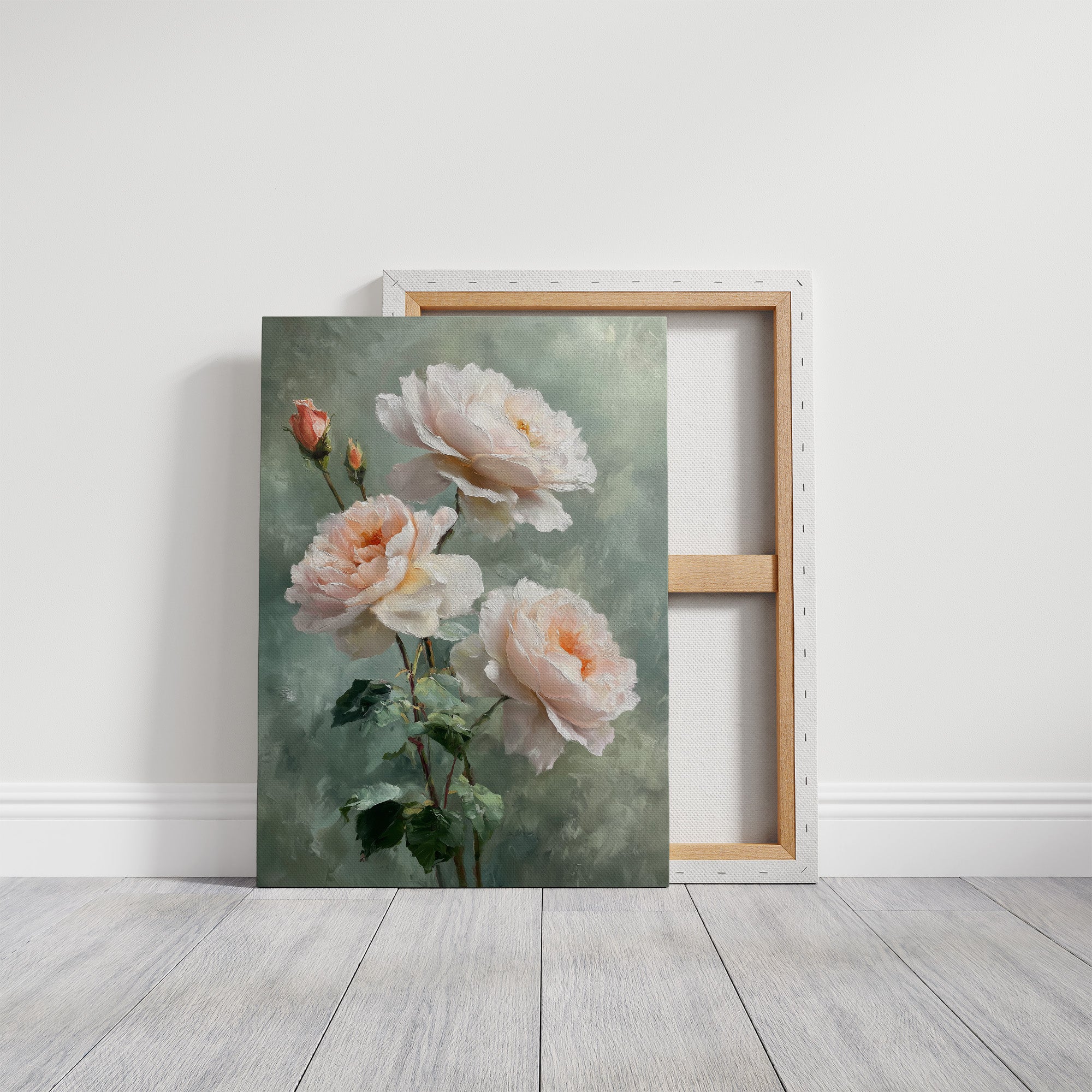 Blush Peonies Against Sage Memory
