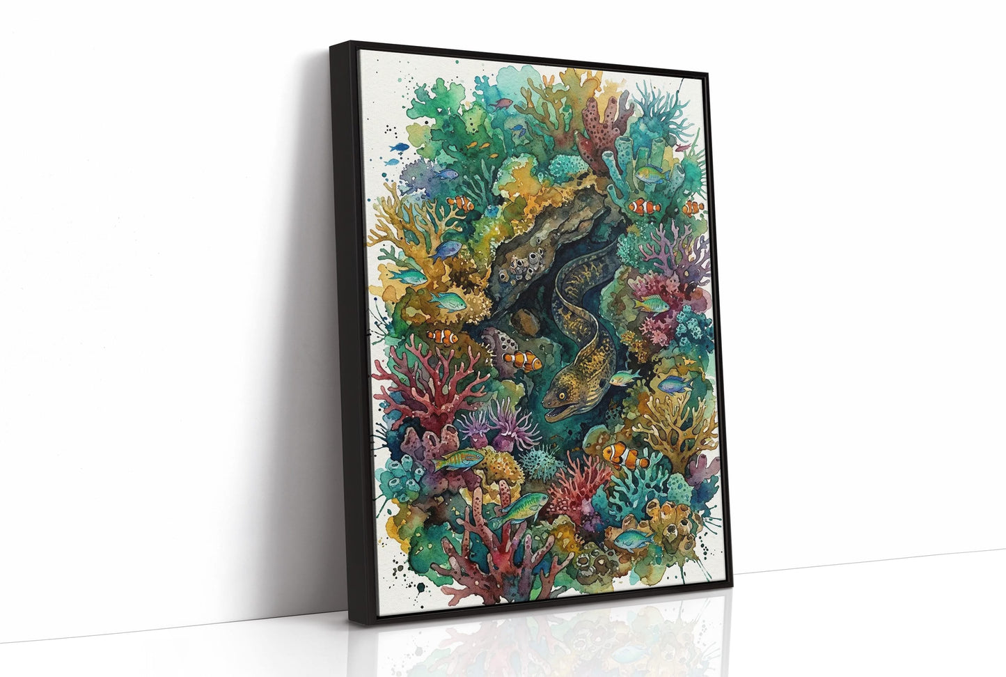 Reef Hideaway: Watercolor Moray Eel Study