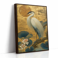 Lotus Moon Greets Noble Heron