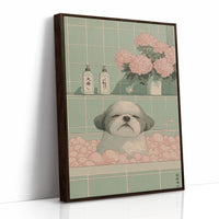 Peaceful Pup Among Pink Peonies