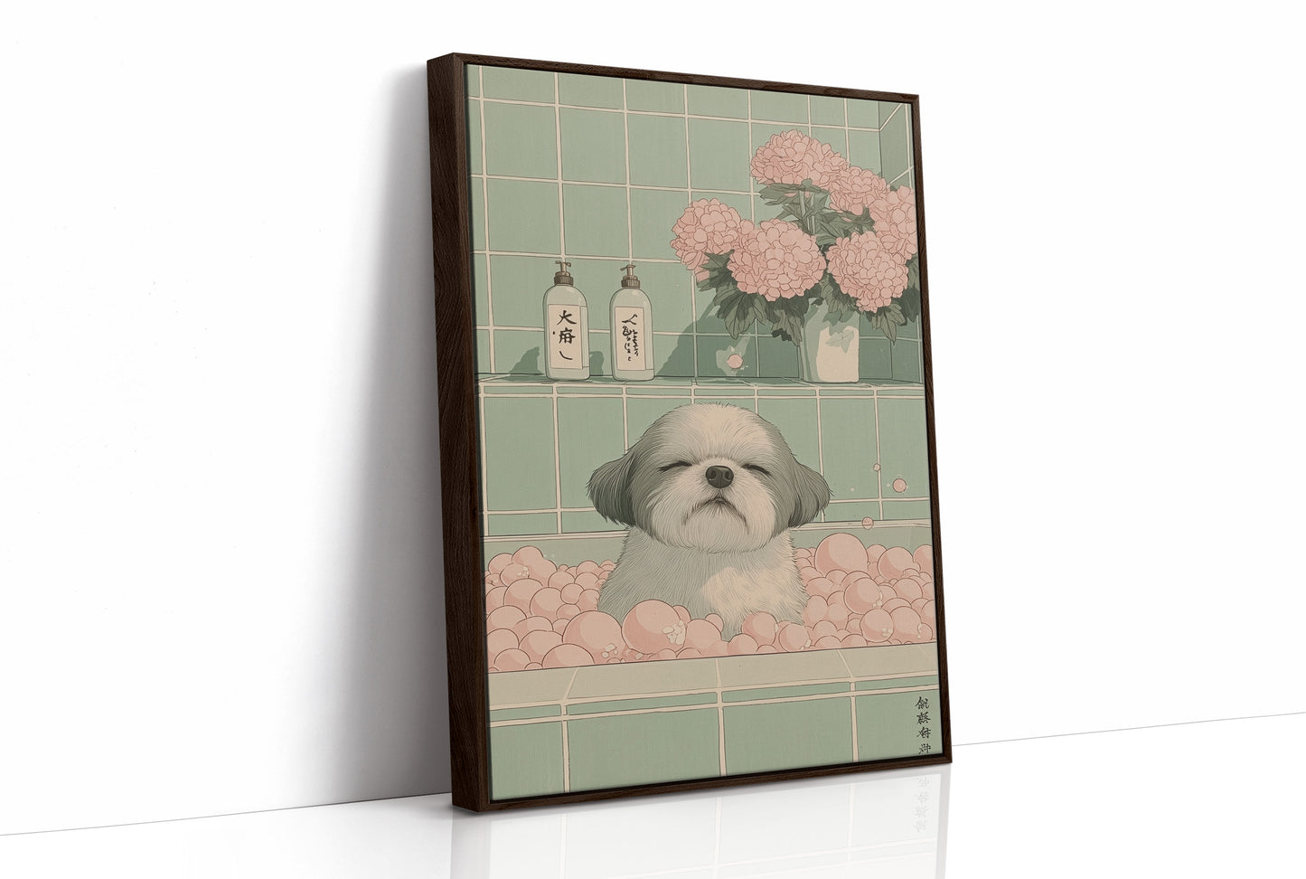 Peaceful Pup Among Pink Peonies