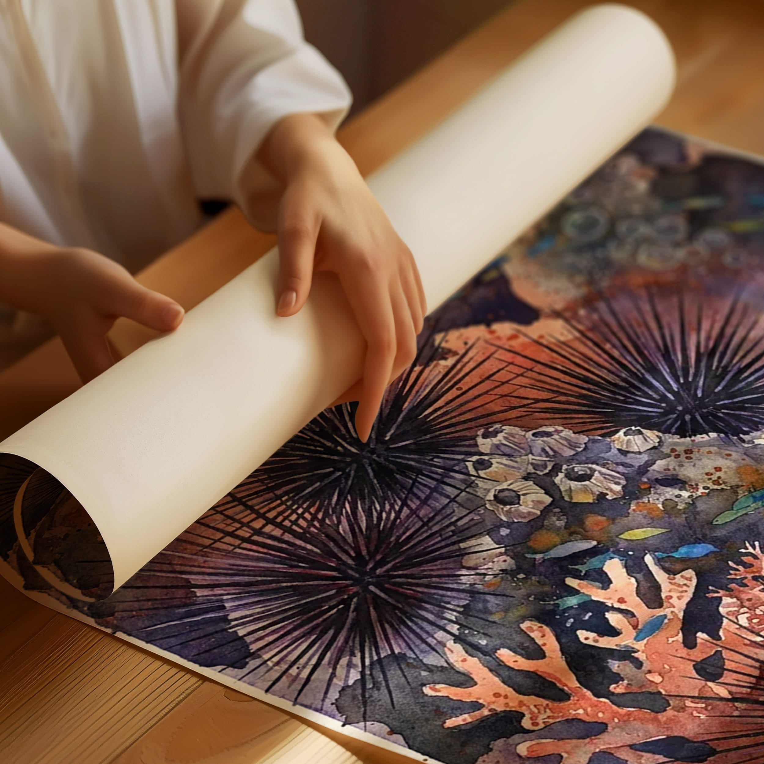 Spined Sentinels: Watercolor Sea Urchin Reef