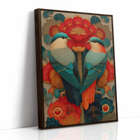 Birds Dance Among Crimson Blooms