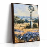 Windmill and Bluebonnets — Midday Hill Country Oil Print