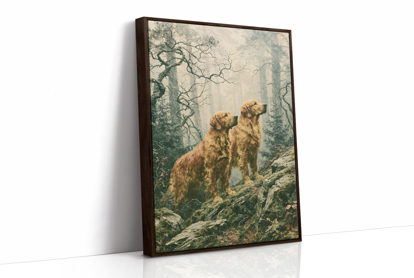 Golden Retrievers on the Misty Ridge