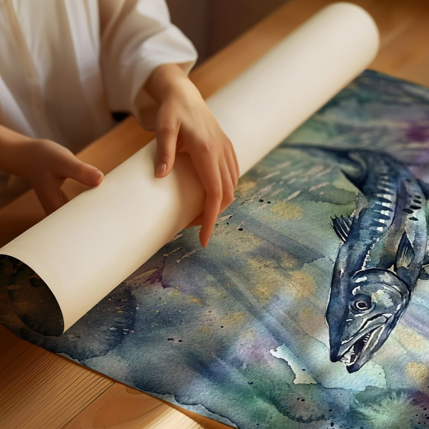 Bait Ball Hunter: Watercolor Barracuda Study