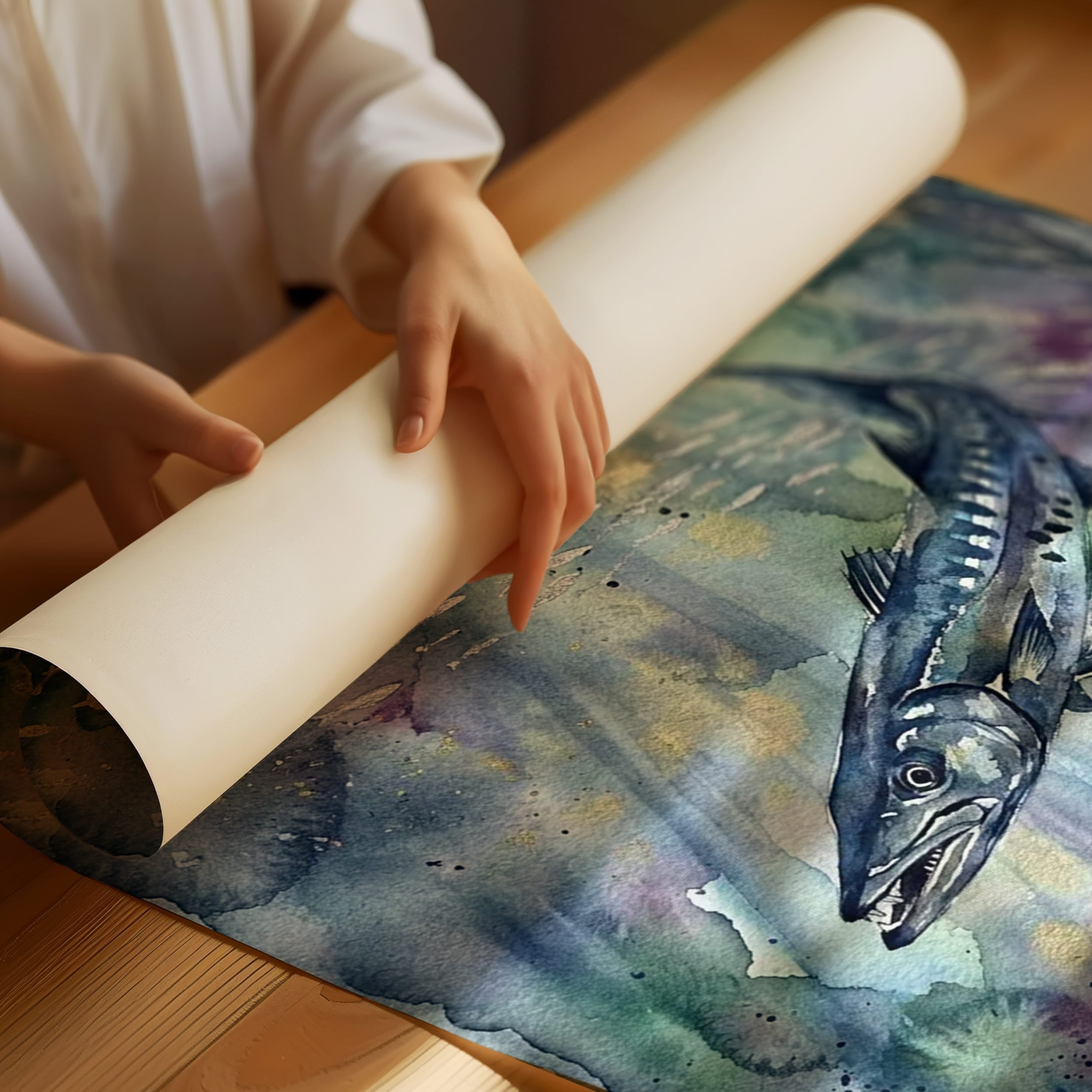 Bait Ball Hunter: Watercolor Barracuda Study