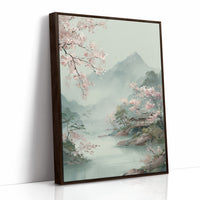 Cherry Blossoms Dance Above Misty Peaks