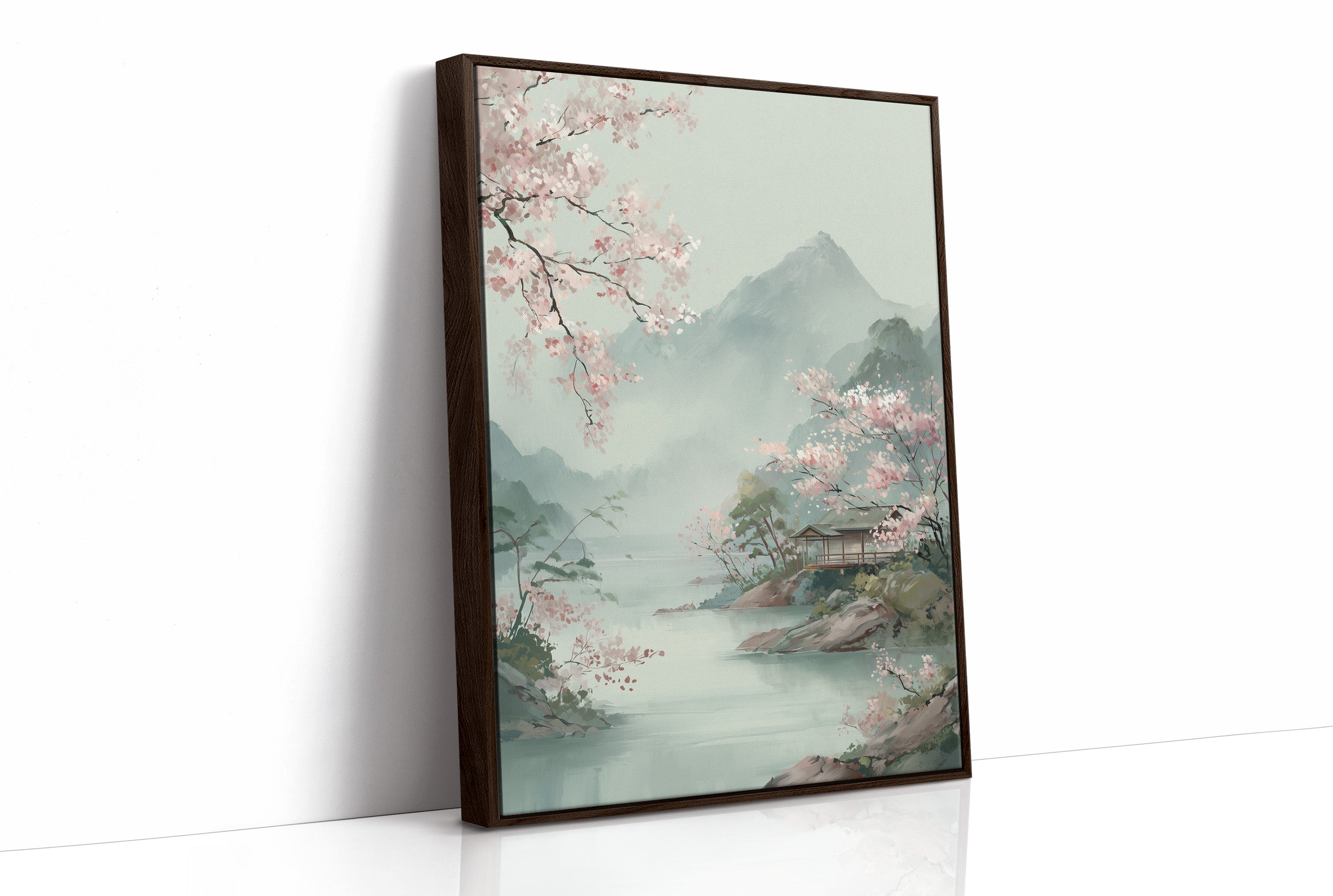 Cherry Blossoms Dance Above Misty Peaks
