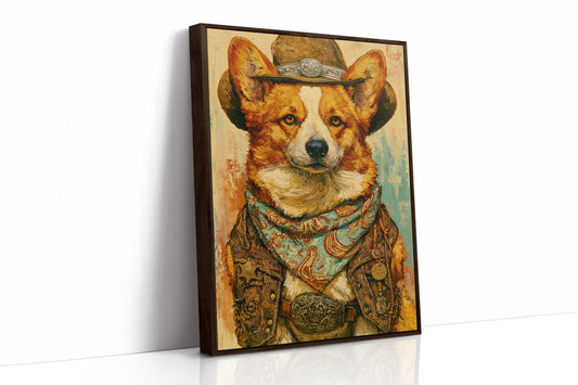 Cowboy Corgi — Impasto Western Dog Portrait