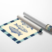 Vintage Fish Quartet on Checkerboard Blue