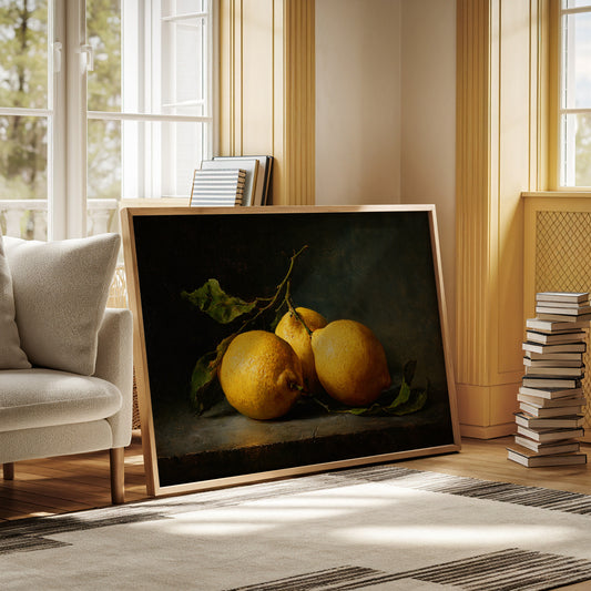 Sunlit Lemons On Ancient Wood