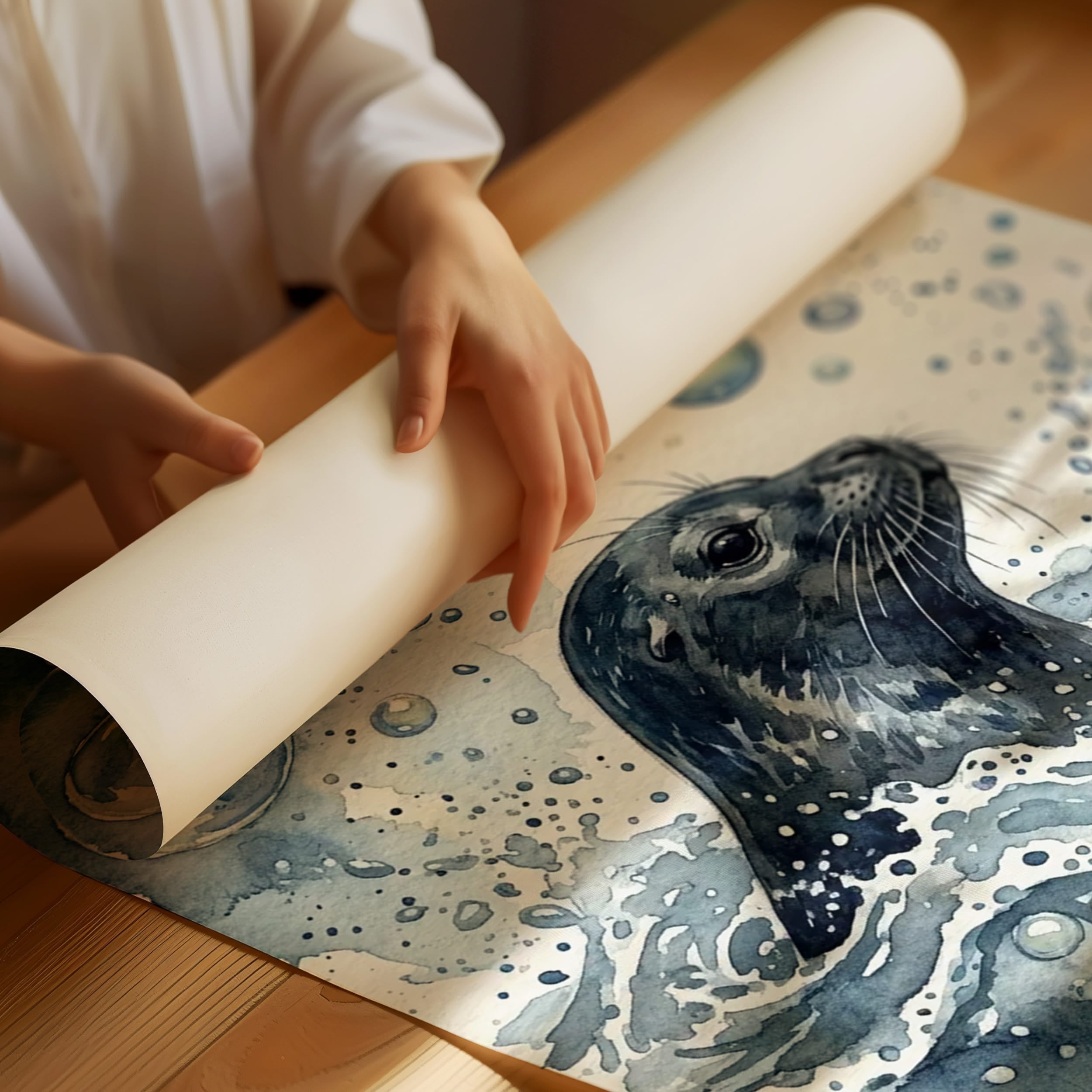 Surface Breath: Watercolor Harbor Seal Study