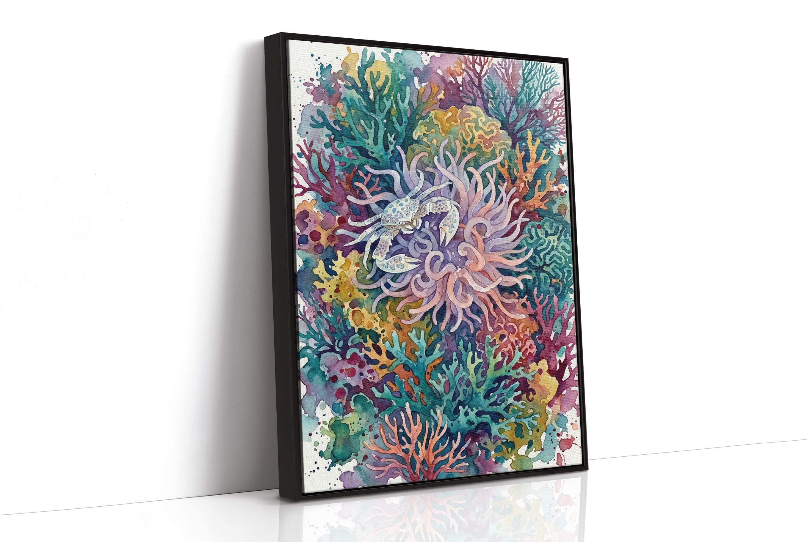 Anemone Hideout: Watercolor Speckled Crab Study