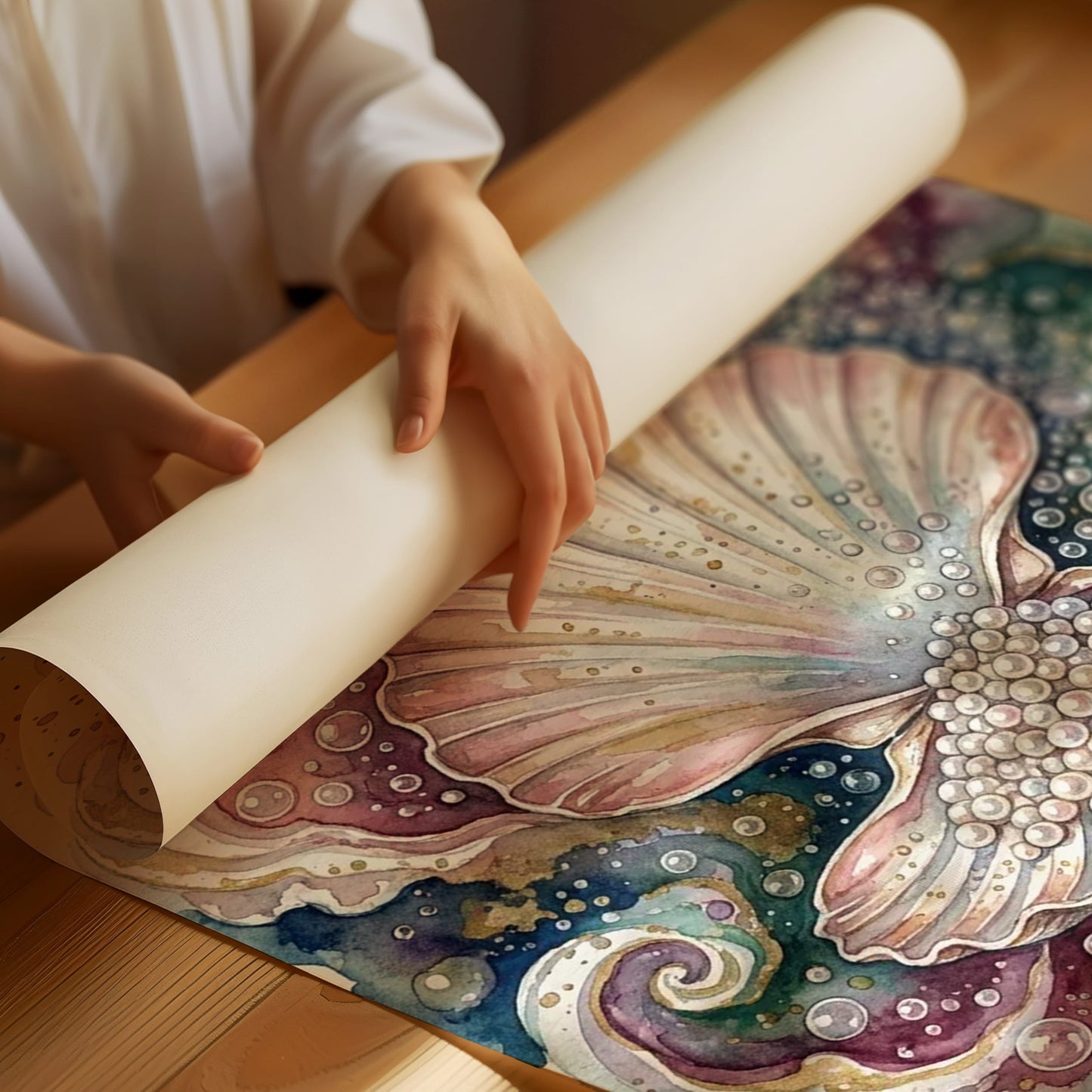 Pearl Cache: Watercolor Scallop Shell Study
