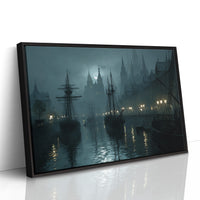 Harbor Lights Beyond Foggy Spires