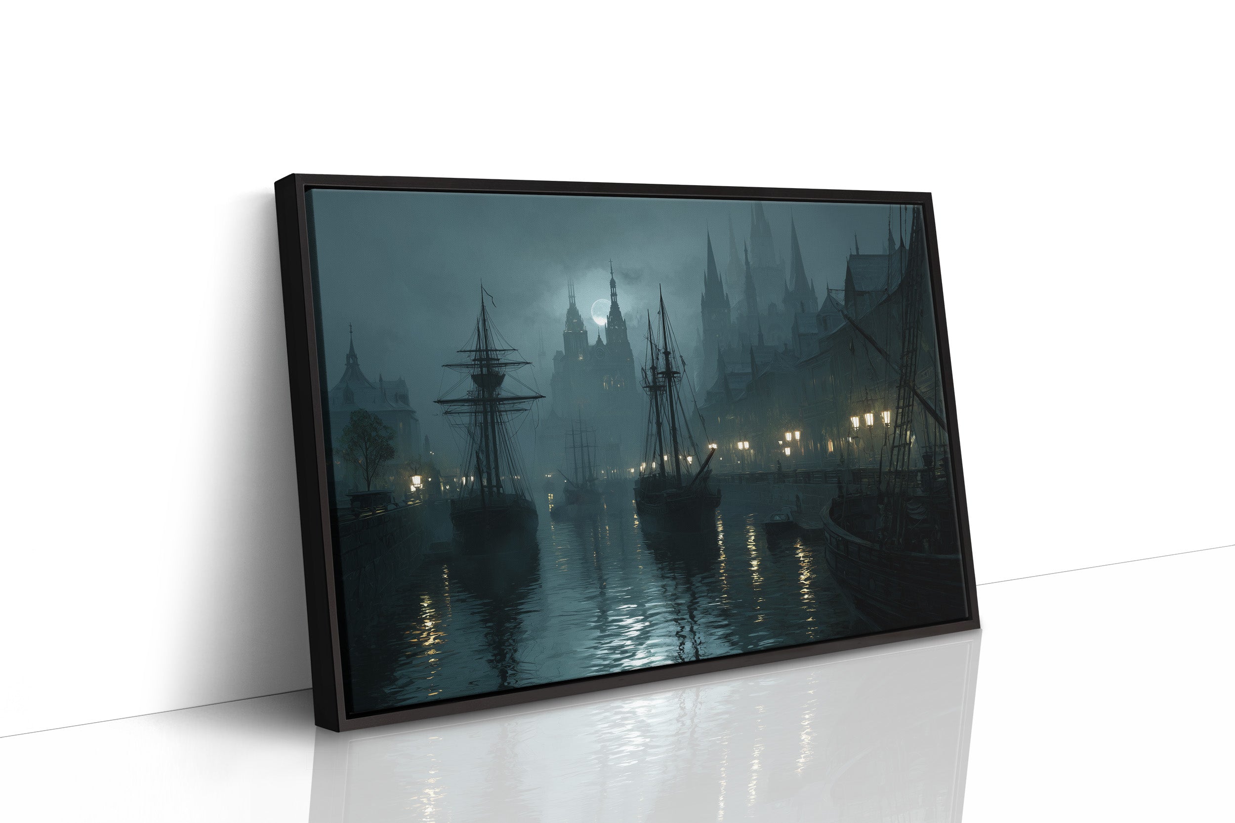 Harbor Lights Beyond Foggy Spires