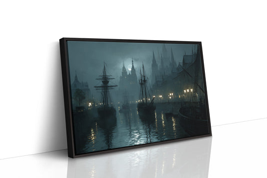 Harbor Lights Beyond Foggy Spires