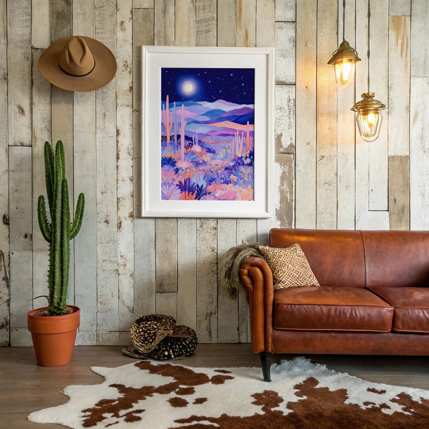Moonlit Saguaros Dance In Lavender