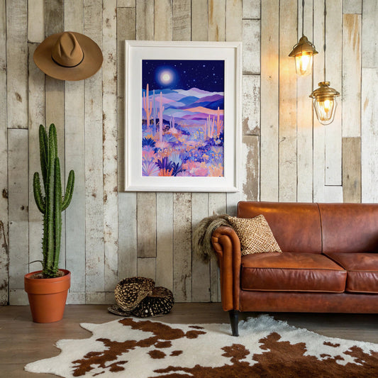 Moonlit Saguaros Dance In Lavender
