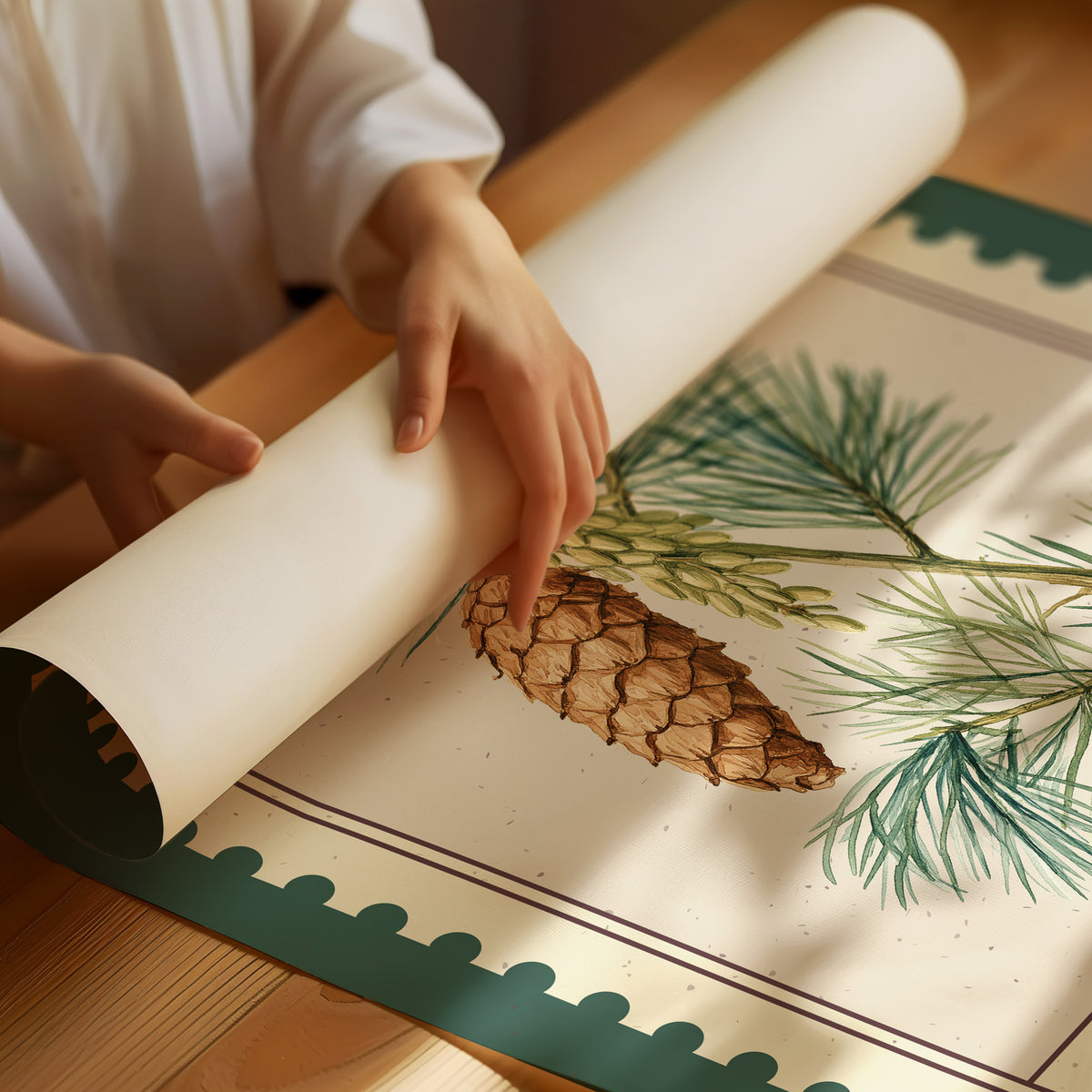 Maine White Pine Cone Watercolor Stamp
