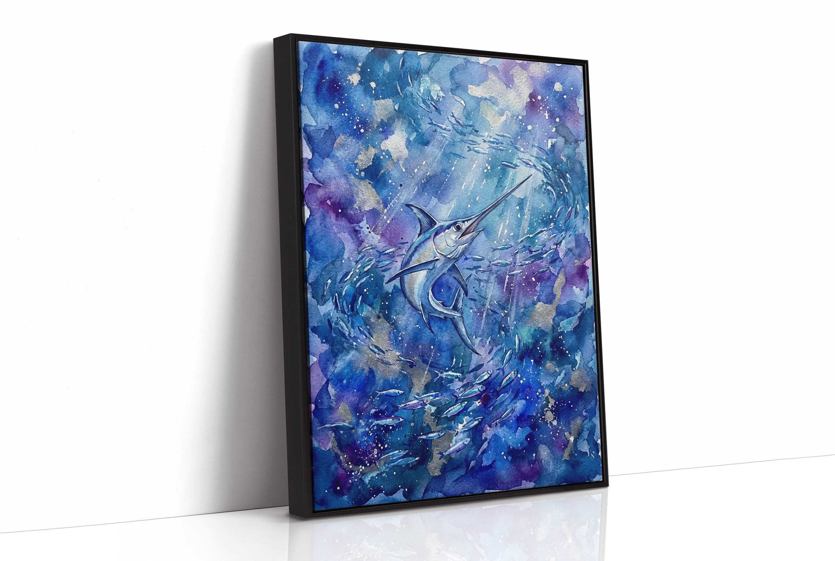 Bait Ball Chase: Watercolor Marlin Study