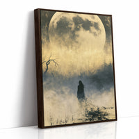 Lost in the Fog: Distant Figure and Moon