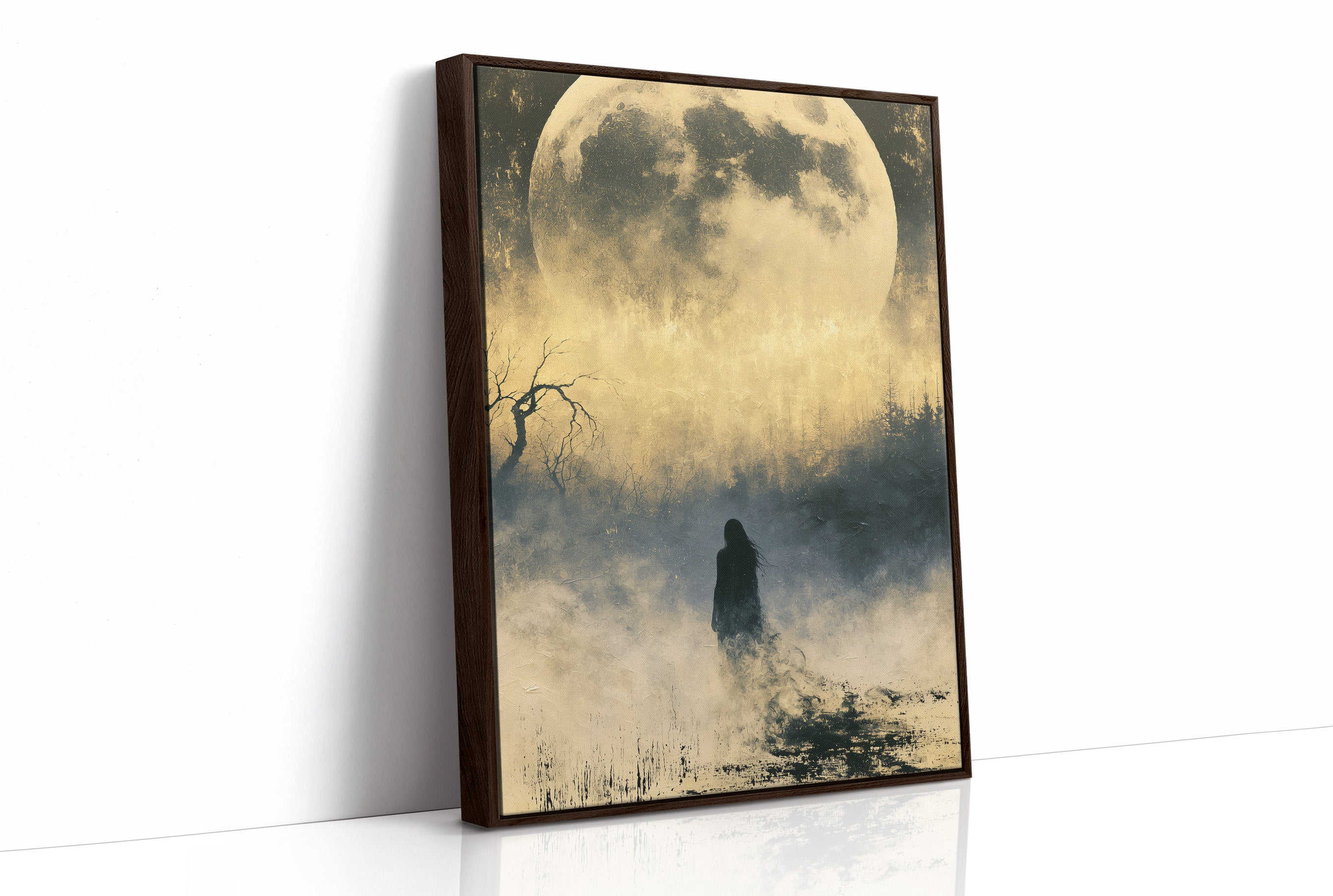 Lost in the Fog: Distant Figure and Moon