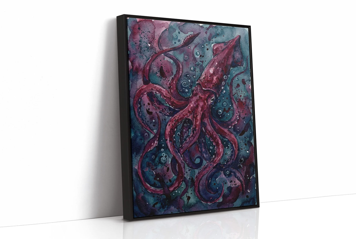 Crimson Depths: Watercolor Giant Squid Study