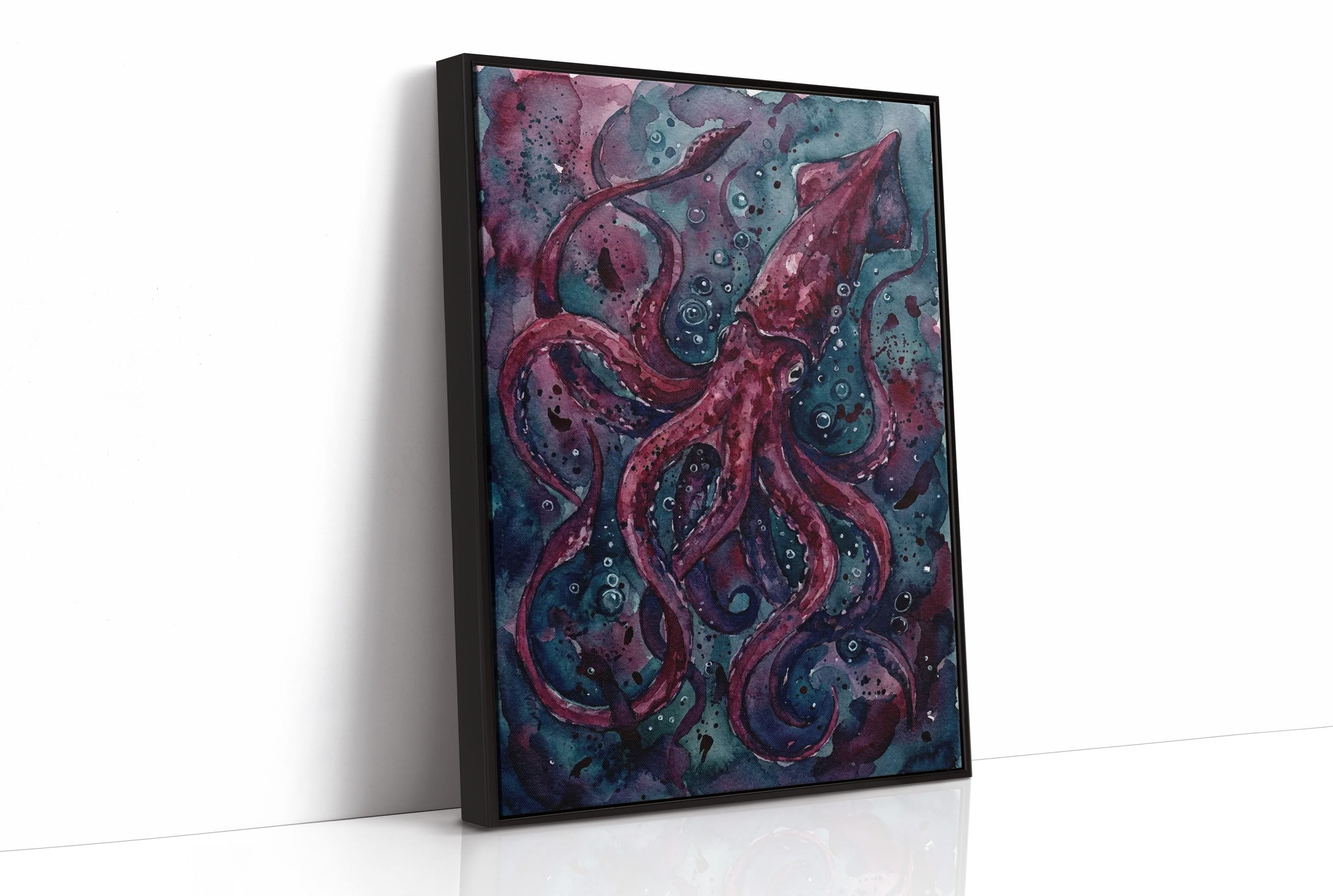 Crimson Depths: Watercolor Giant Squid Study