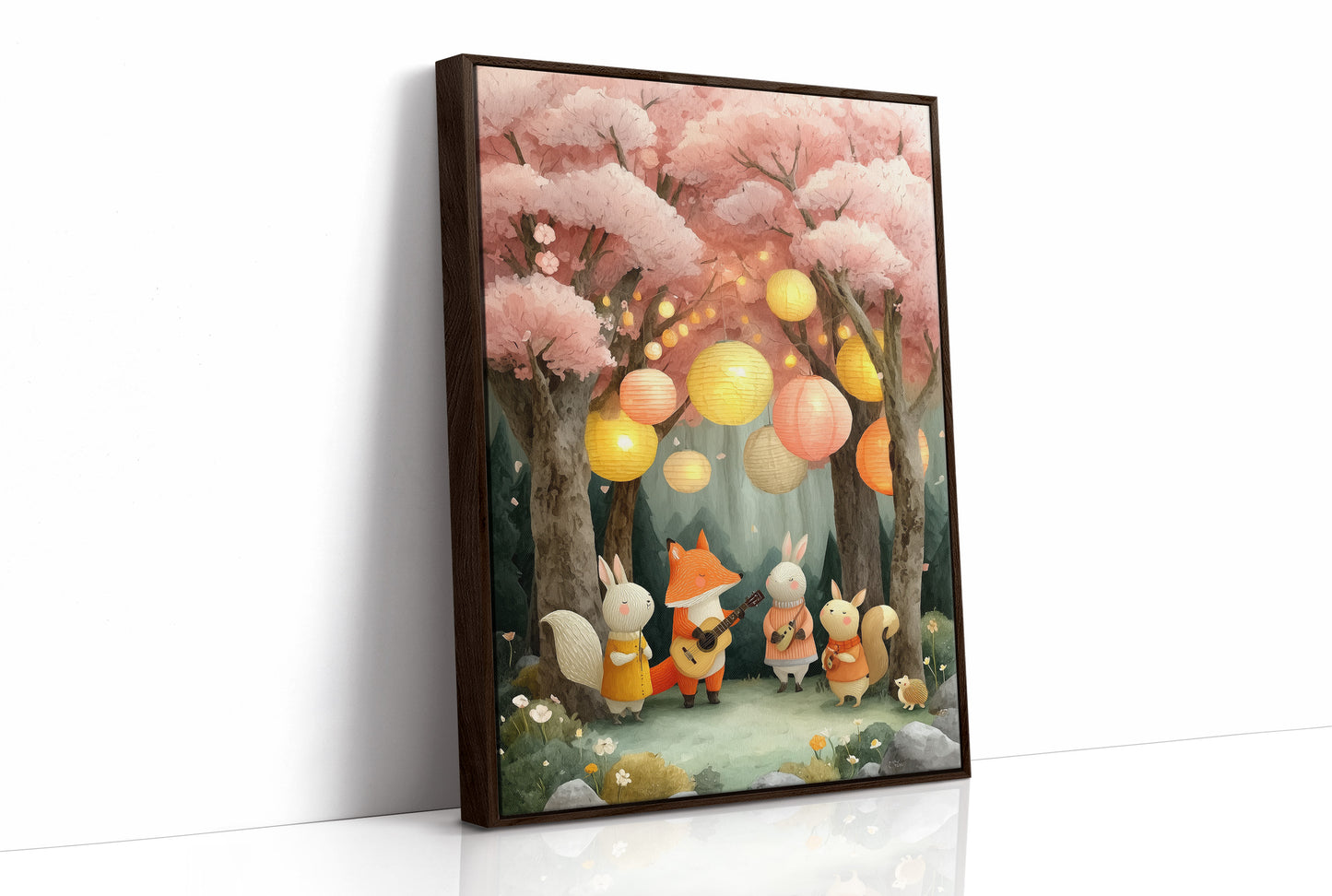 Forest Friends Play Under Cherry Blossoms