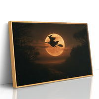 Witch Flying Across Full Moon