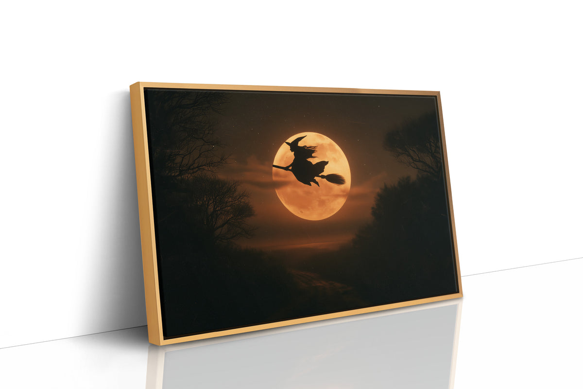 Witch Flying Across Full Moon