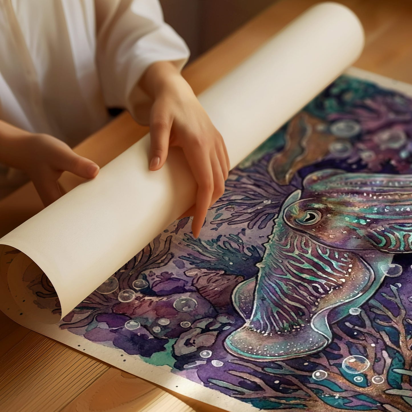 Iridescent Camouflage: Watercolor Cuttlefish Study