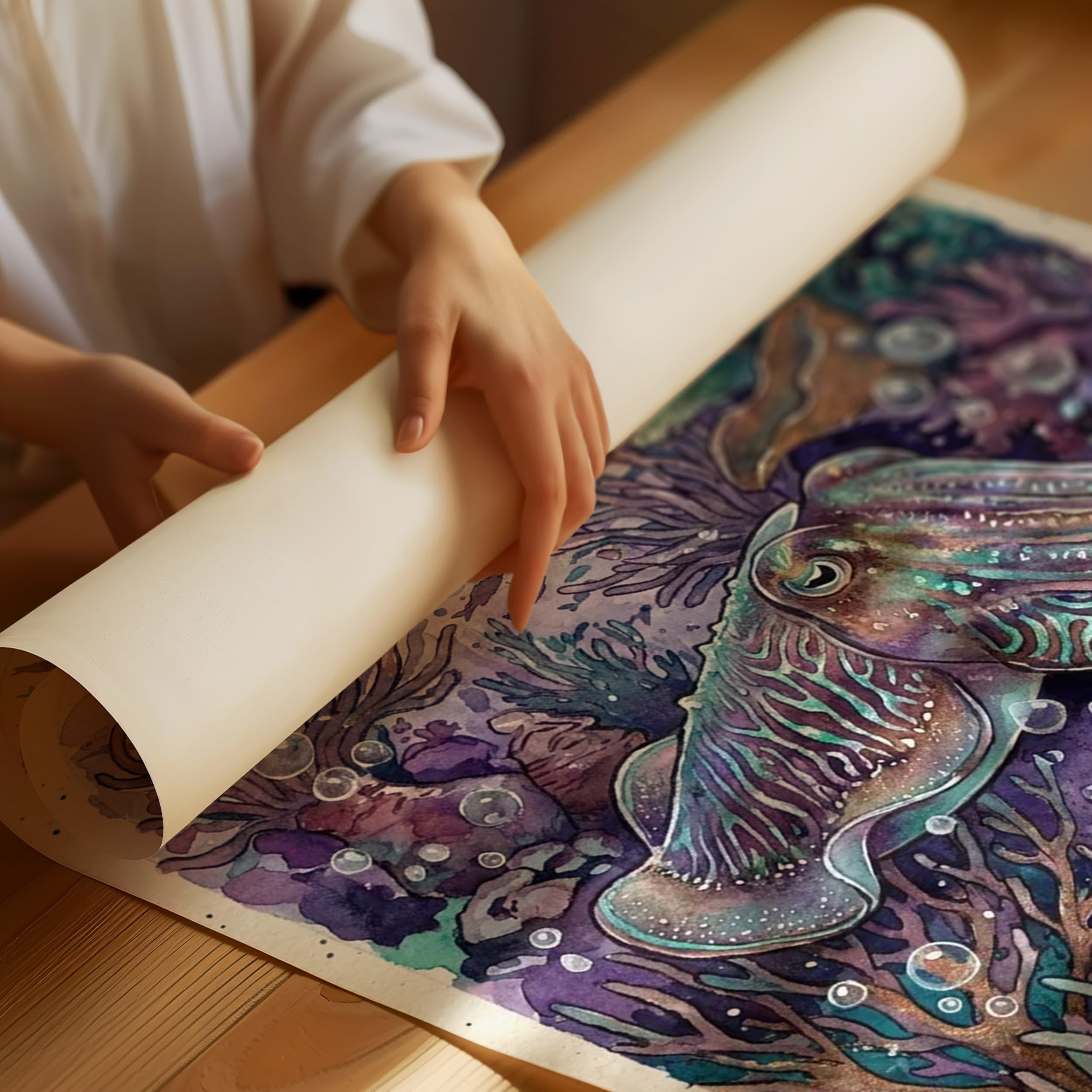 Iridescent Camouflage: Watercolor Cuttlefish Study