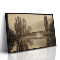 Foggy Bridge Among Tall Poplars