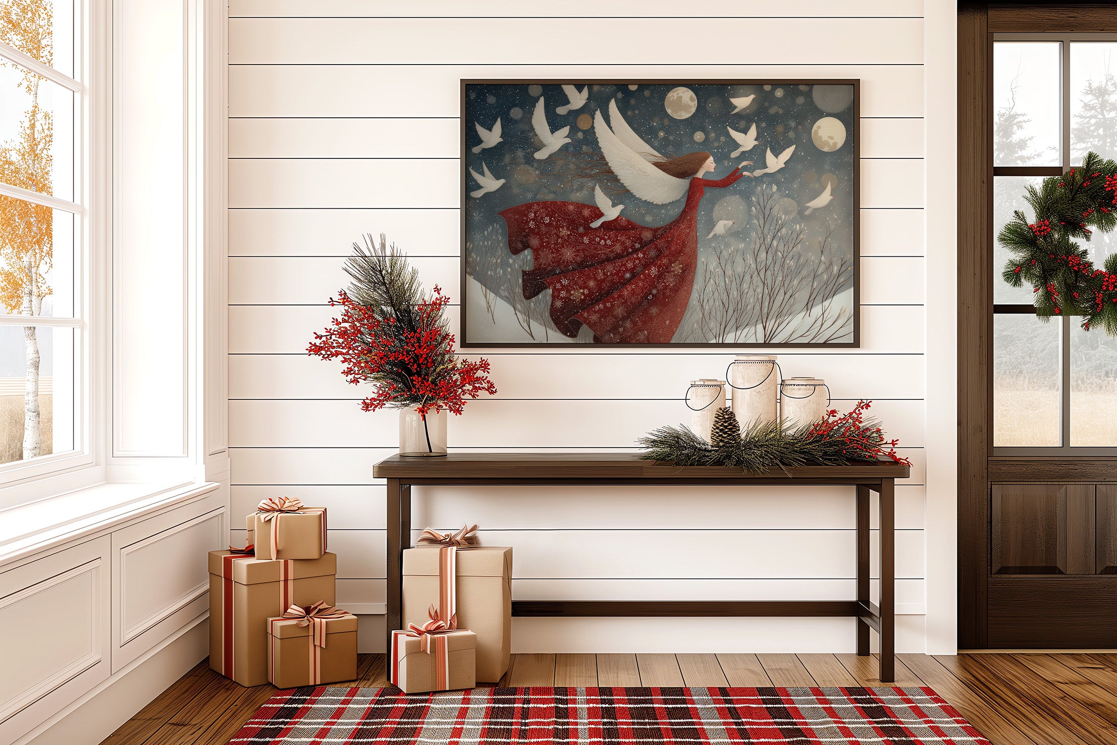 Winter Doves Follow Moonlit Dreams