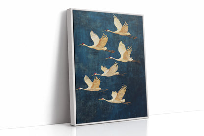 Elegant Sandhill Cranes in Flight – Japanese-Inspired Minimalist Bird Art