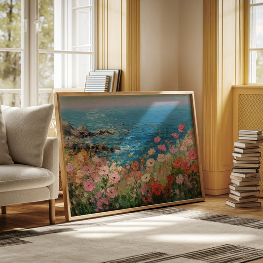 Coastal Poppies Dance Above Azure Waves