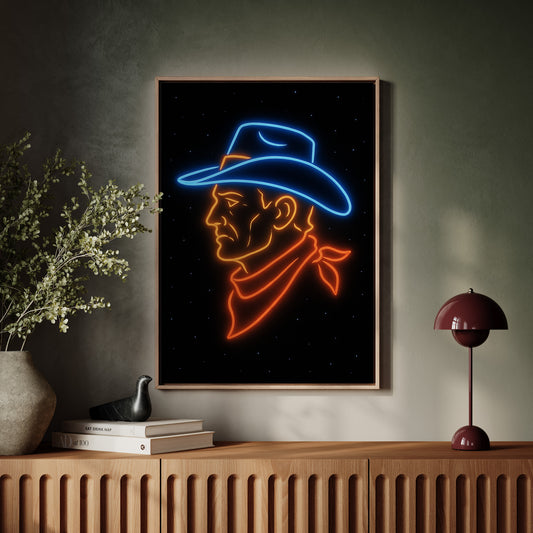 Neon Cowboy in the Starry Night