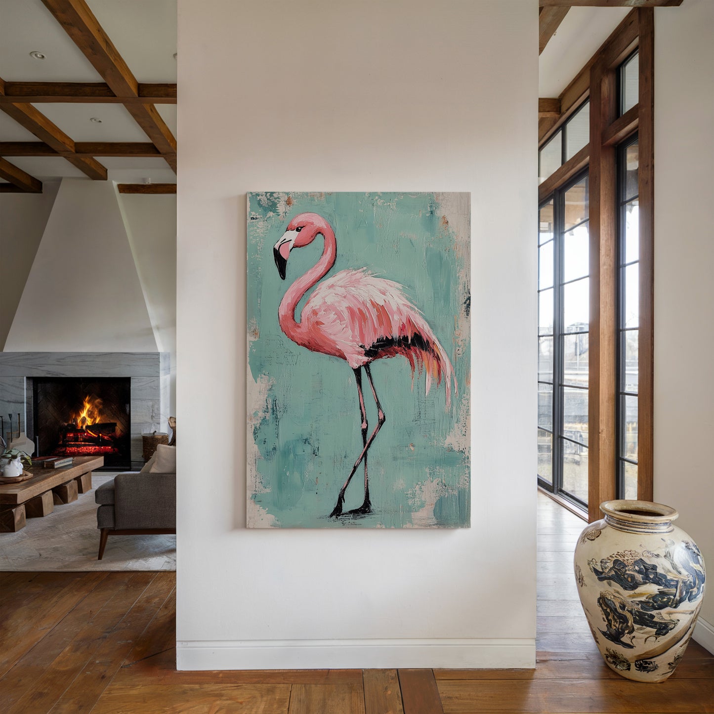 Flamingo Wall Art – Tropical Pink Bird Print, Boho Coastal Decor, Vibrant Animal Painting