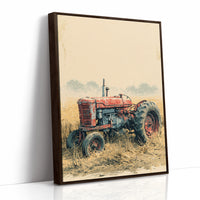 Rusted Red: Tractor at Rest in Golden Grass