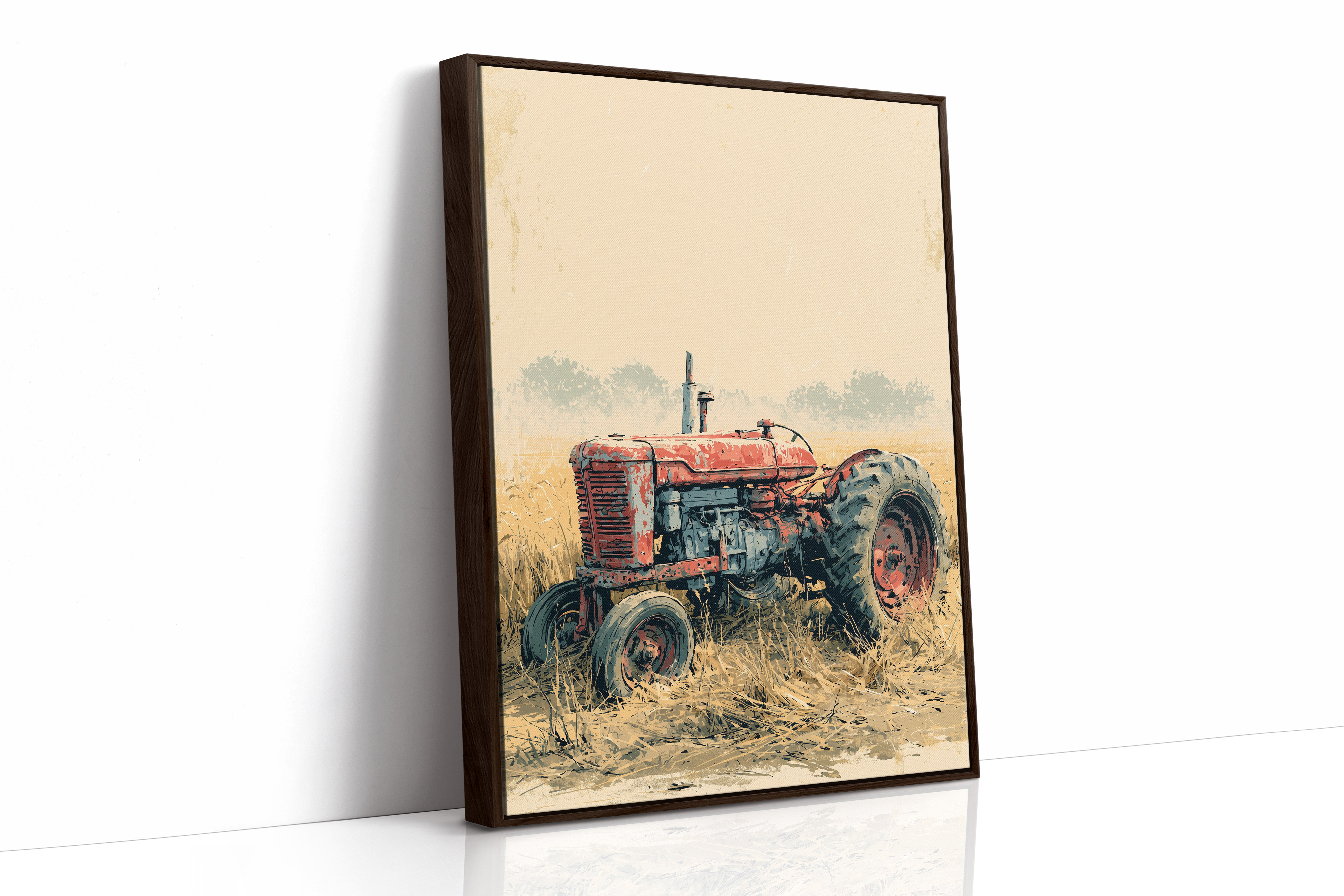 Rusted Red: Tractor at Rest in Golden Grass