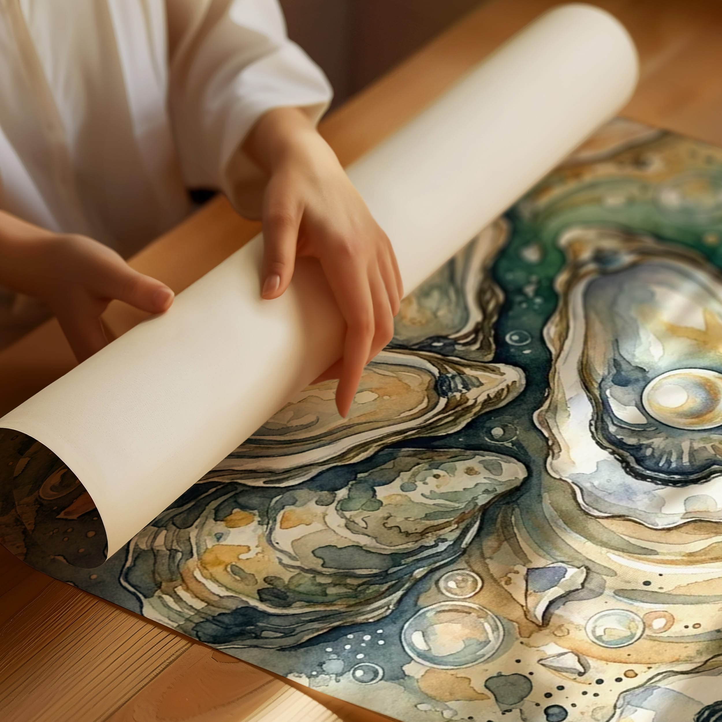 Oyster Bed: Watercolor Pearl Study