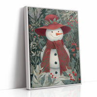 Winter Garden Snowman Wears Red