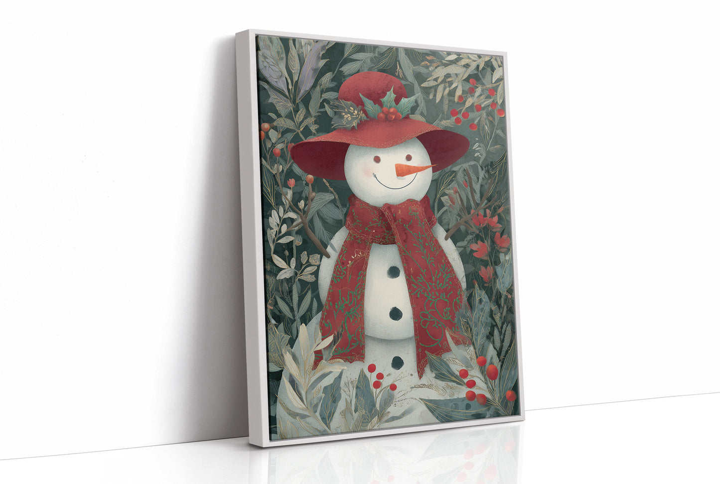 Winter Garden Snowman Wears Red