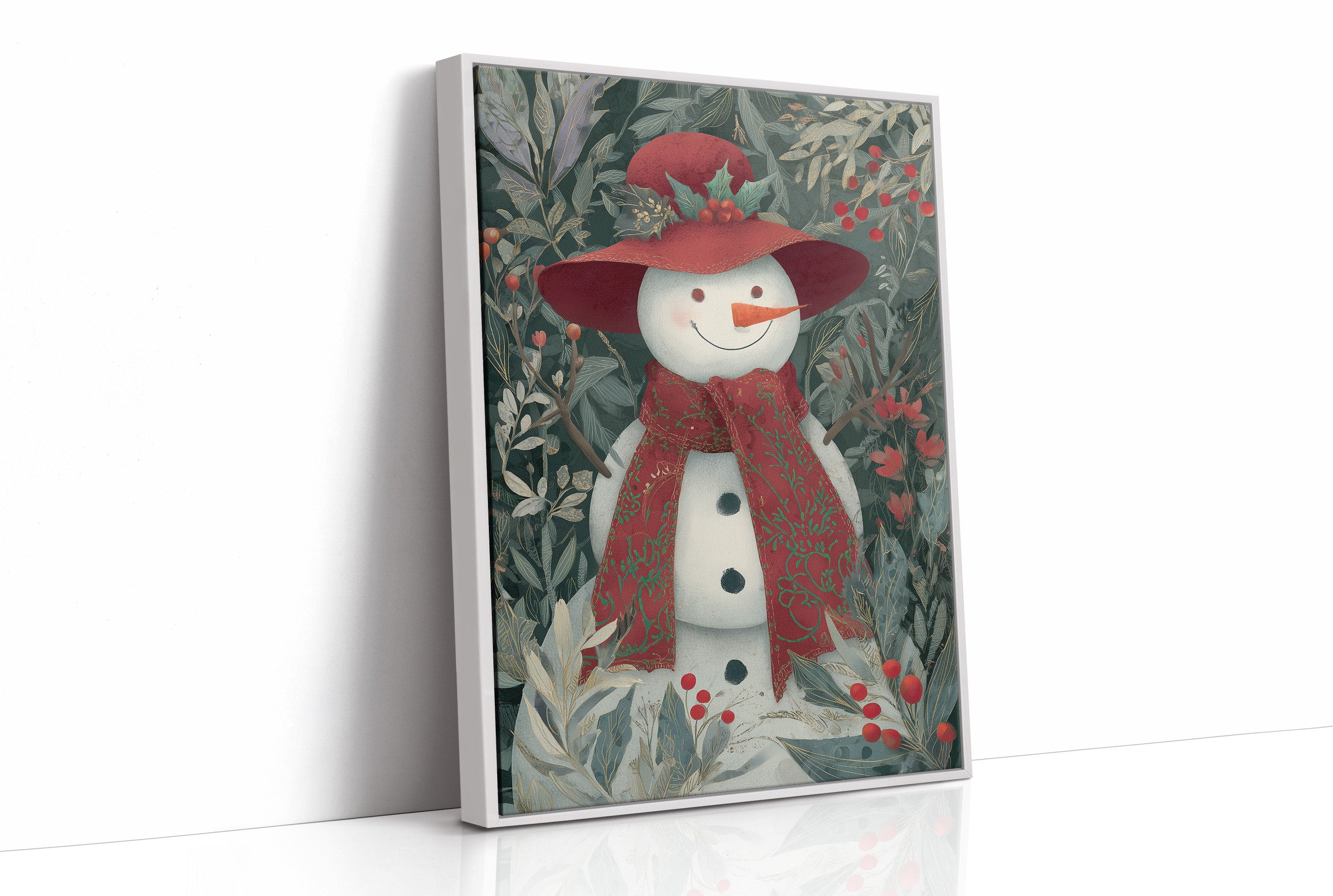 Winter Garden Snowman Wears Red