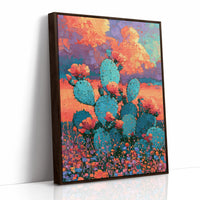 Prickly Pear and Wildflowers at Dusk